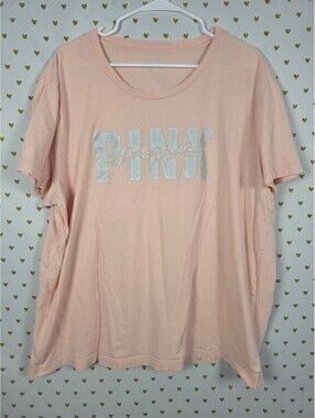 Victorias Secret PINK Logo Peach Tee Shirt 2XL XXL